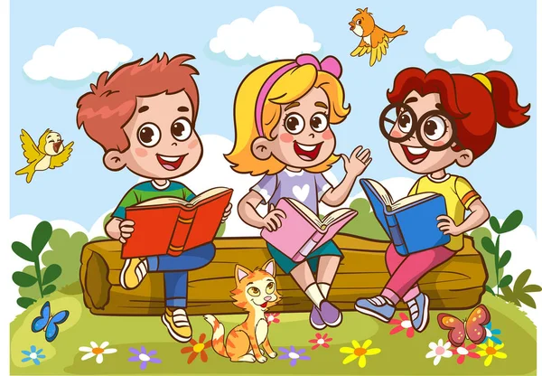 楽しい教材と教育用画像おかしい子供はカラフルな鉛筆漫画のベクトルで飛ぶ — ストックベクタ