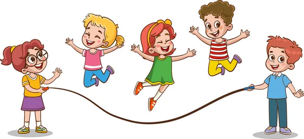 Счастливые Детишки Веселятся Векторная Иллюстрация Милых Детей Прыгающих Через Скакалку — стоковый вектор