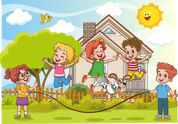 Glückliche Kleine Kinder Die Spaß Haben Vektor Illustration Von Niedlichen — Stockvektor