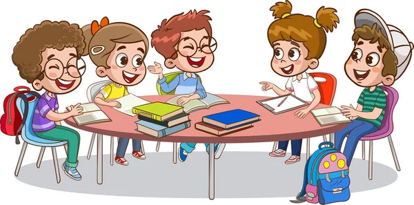 School Library Studying Together — Stock Vector