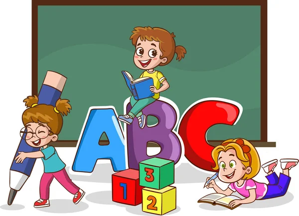 Illustration Vectorielle Des Enfants Des Caractères Alphabétiques — Image vectorielle