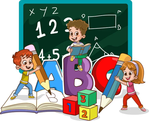 Vectorillustratie Van Kinderen Tekens Uit Het Alfabet — Stockvector