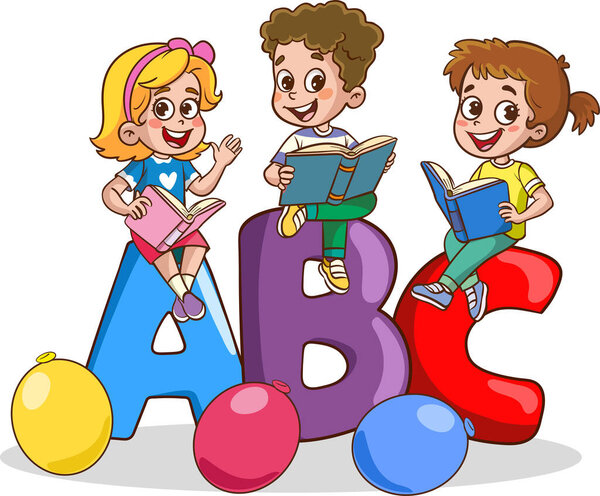 Vector Illustration Of Kids And Alphabet Characters