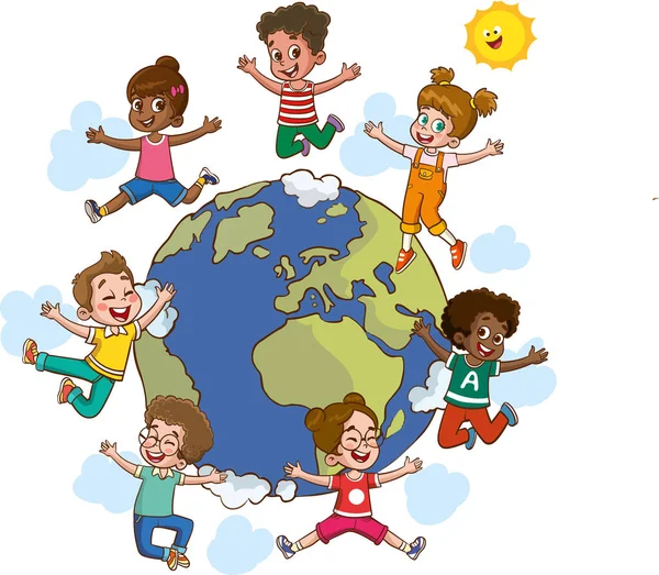 Ilustração Vetorial Crianças Brincando Redor Mundo —  Vetores de Stock