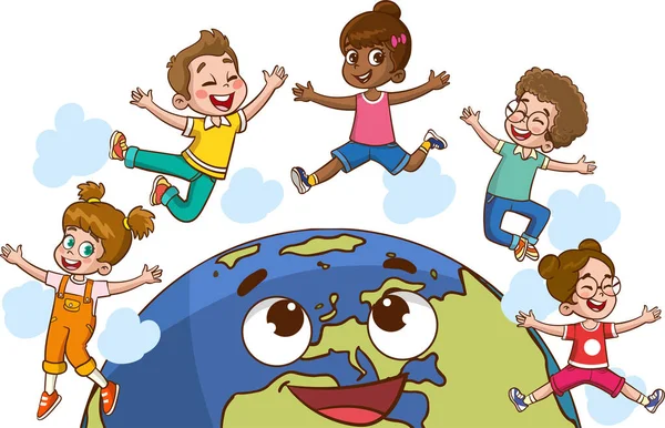 Ilustração Vetorial Crianças Brincando Redor Mundo — Vetor de Stock