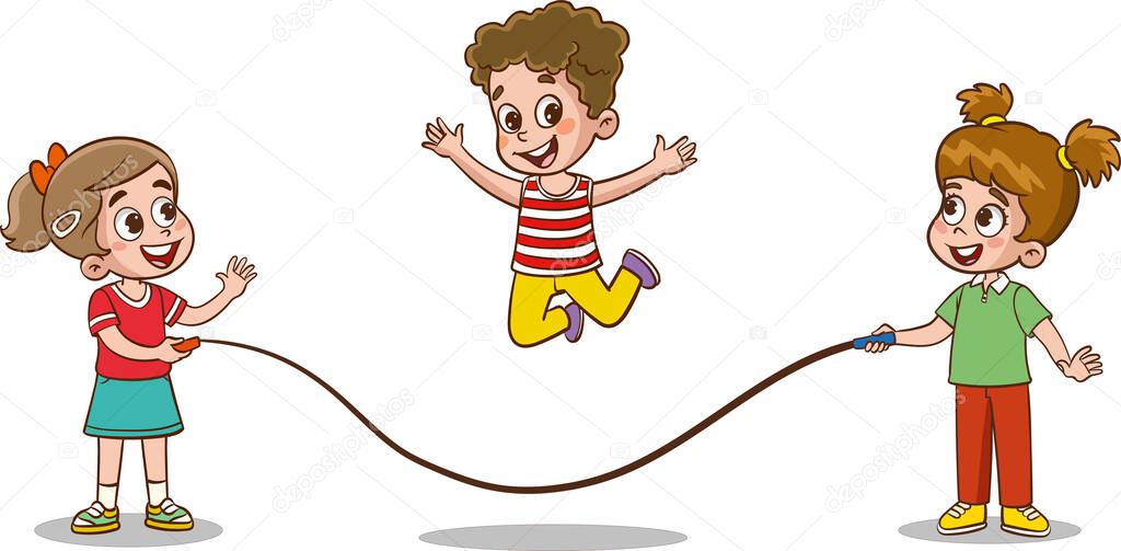 Felices Niños Divirtiéndose Vector Ilustración Lindos Niños Saltar Cuerda  Vector de Stock de ©serkanavci 660705498
