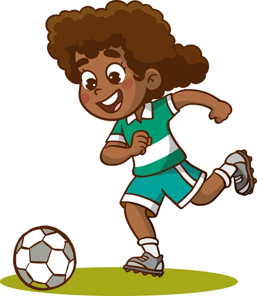 Little Cute Girl Playing Soccer — Stock Vector