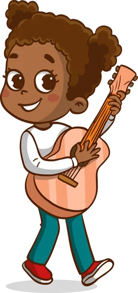 Afro Americano Pequeña Linda Chica Jugando Guitarra Dibujos Animados Vector — Archivo Imágenes Vectoriales