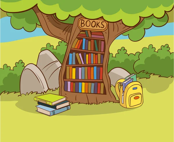 Día Libros Biblioteca Aire Libre Para Animales Inteligentes Lector Libros — Vector de stock