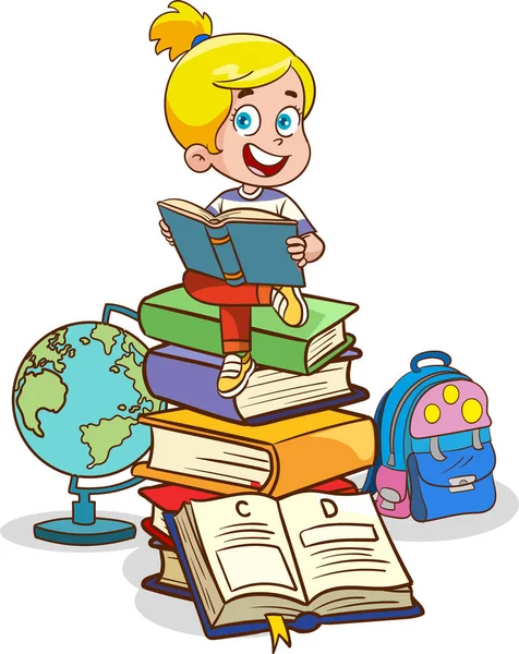 Παιδιά Μαθαίνουν Από Βιβλία Αγόρι Διαβάζει Παραμύθια Πολύχρωμο Χαρακτήρες Κινουμένων — Διανυσματικό Αρχείο