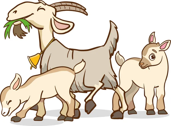Mother Goat Her Baby Kids Flat Vector — Stock Vector