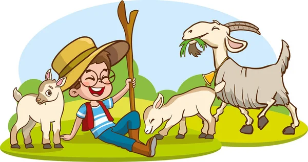 Shepherd Kid Goats Vector — Stock Vector