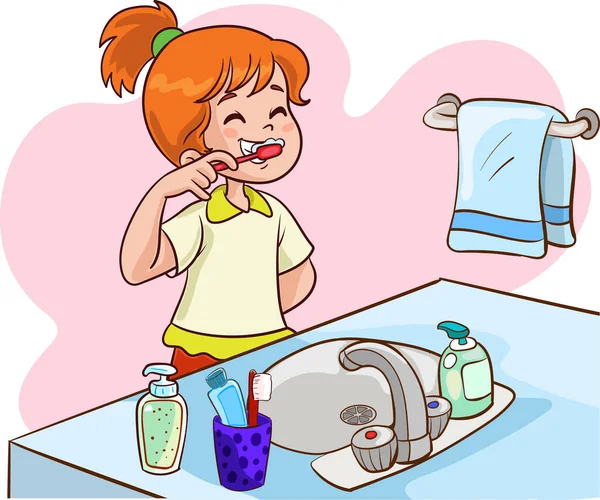 Dzieci Myjące Zęby Wektor Ilustracji — Wektor stockowy