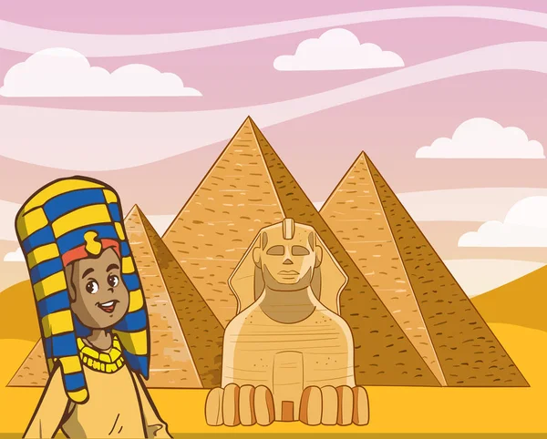 Tecknad Scen Egypt Egypt Med Antika Pyramider Och Pyramider — Stock vektor