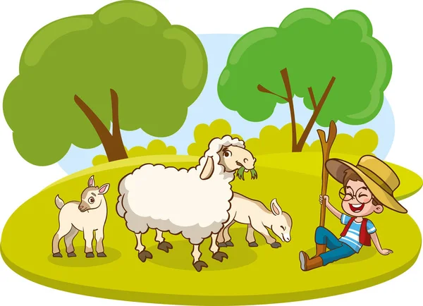 Vector Illustration Cartoon Happy Farm Animals — Stock Vector