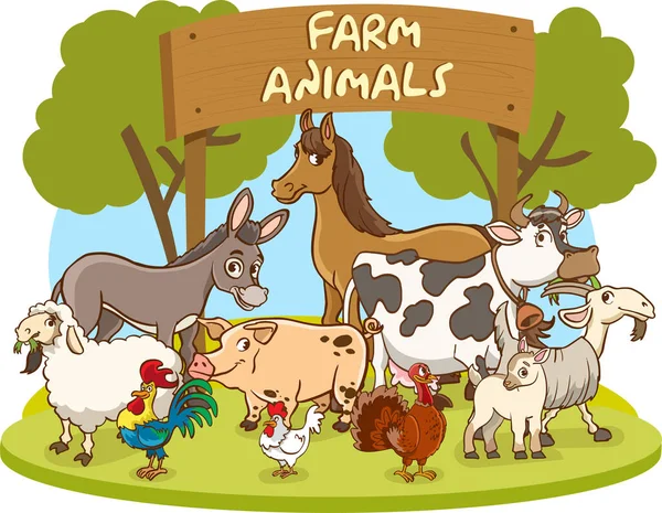 幸せな農場の動物のベクトルイラスト漫画 — ストックベクタ
