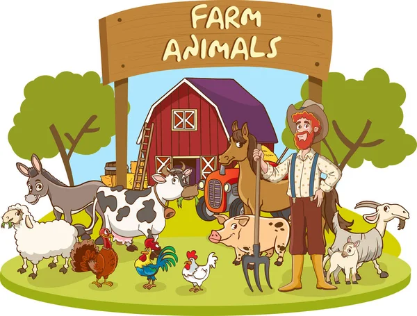 Mutlu Çiftlik Hayvanlarının Vektör Çizimi — Stok Vektör