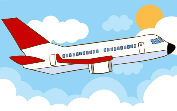 Flugzeug Himmel Fliegende Zivile Flugzeuge Transport Wolken Vektor Flachen Hintergrund — Stockvektor