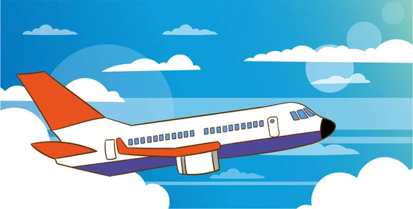 Avión Cielo Aviones Civiles Voladores Transporte Nubes Vector Fondo Plano — Vector de stock