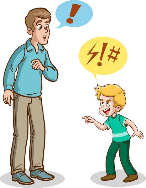 Caricatura Ilustración Del Padre Hablando Con Hijo Enojado Con Burbujas — Archivo Imágenes Vectoriales