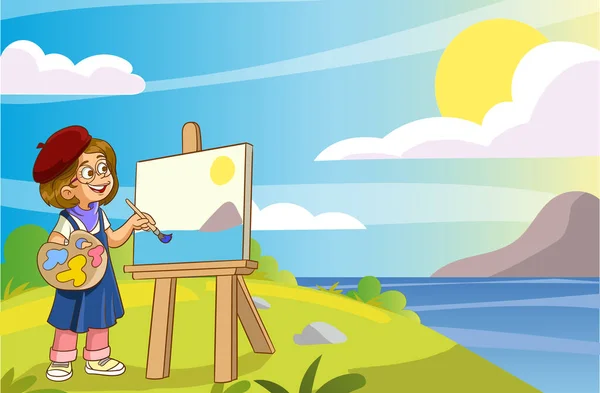 Καλλιτέχνης Παιδιά Ζωγραφική Καμβά Εικόνες Τέχνης Σχεδιασμός Χαρακτήρα Εικονογράφηση Φορέα — Διανυσματικό Αρχείο