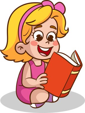 Çocuklar kitap okuyor. Çocuklar kitapla çalışıyor. Vektör illüstrasyonu