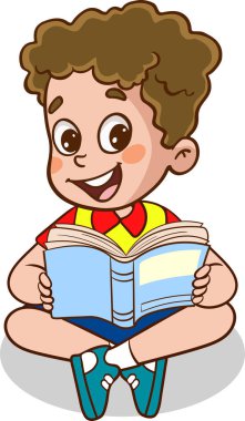 Çocuklar kitap okuyor. Çocuklar kitapla çalışıyor. Vektör illüstrasyonu