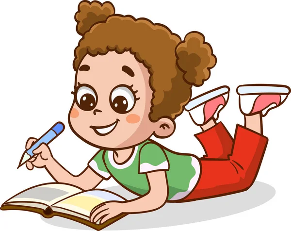 Niños Leyendo Libro Niños Estudiando Con Libro Ilustración Vectorial — Archivo Imágenes Vectoriales