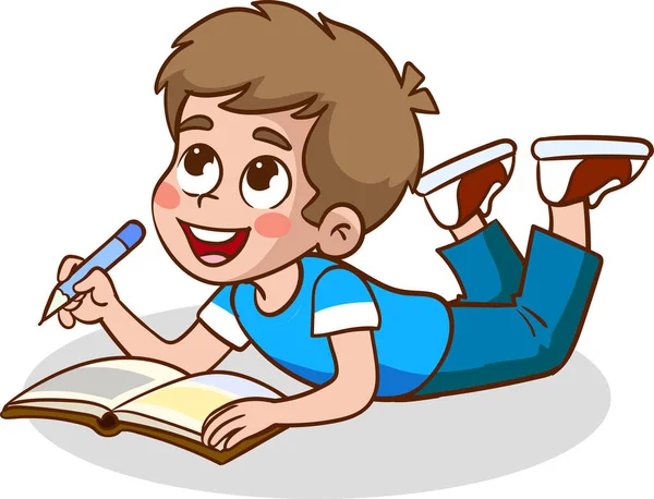 Niños Leyendo Libro Niños Estudiando Con Libro Ilustración Vectorial — Vector de stock