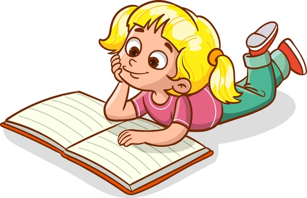 Libri Lettura Bambini Bambini Che Studiano Con Libro Illustrazione Vettoriale — Vettoriale Stock