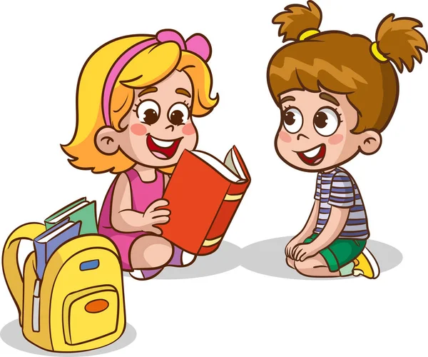 Cute Kids Reading Together Vector — Stock Vector