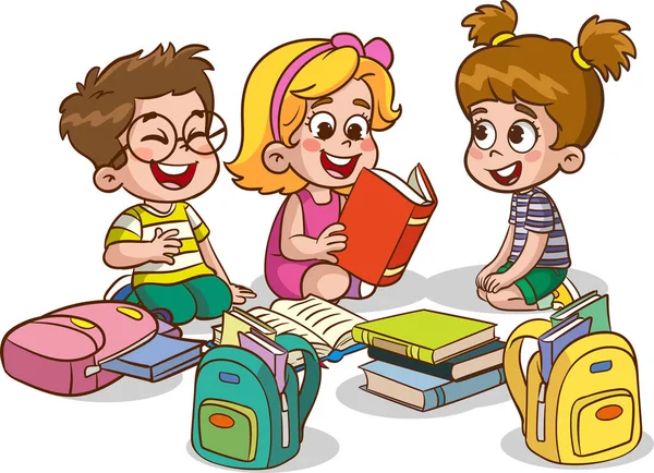 かわいい子供たちが一緒にベクトルを読んで — ストックベクタ
