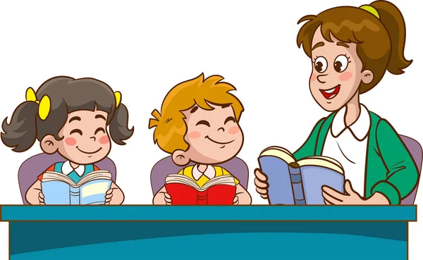 Χαρούμενα Χαριτωμένα Παιδιά Και Δάσκαλος Σχολείο Διάνυσμα Δάσκαλος Και Χαριτωμένο — Διανυσματικό Αρχείο