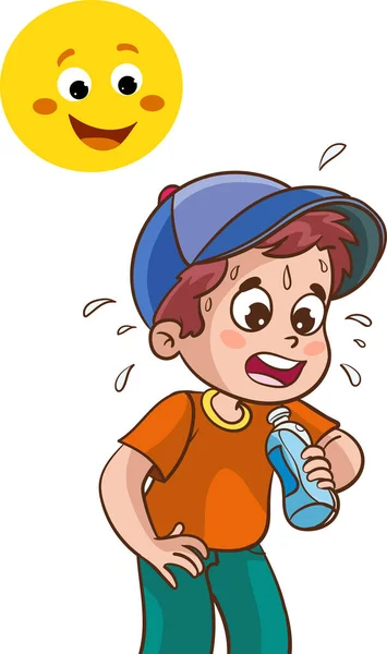 Niño Que Tiene Mucha Sed Agua Potable — Archivo Imágenes Vectoriales