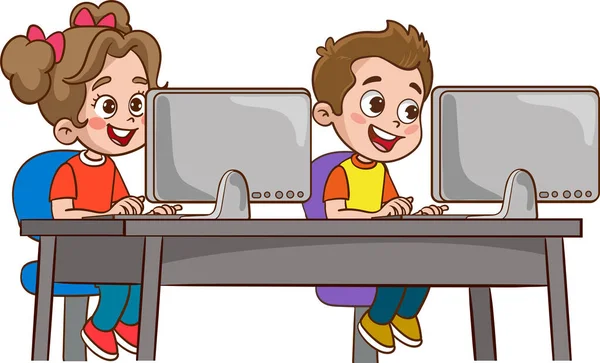 Lindos Niños Navegando Vector Internet — Vector de stock
