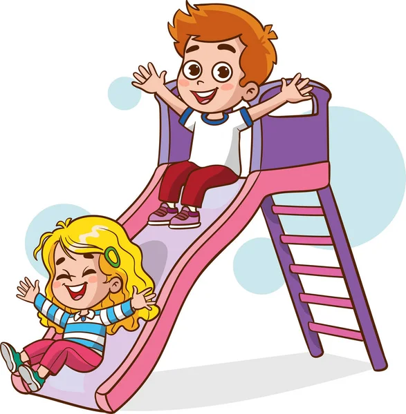 Crianças Bonitos Felizes Jogar Slide Vector — Vetor de Stock