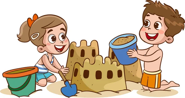 Děti Dělají Hrad Písku Pláži — Stockový vektor