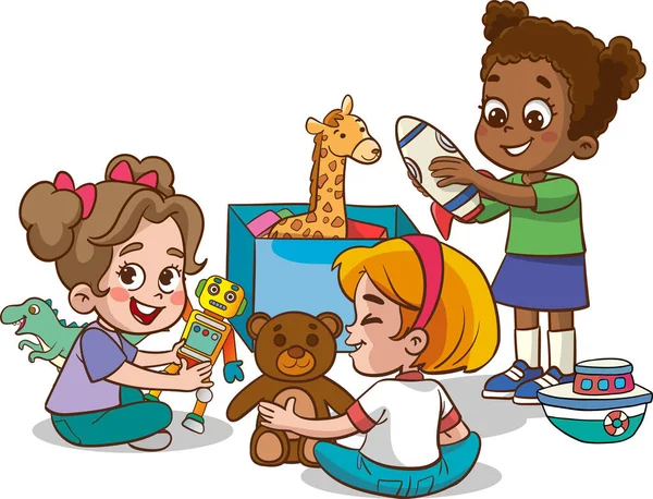 Дети Играют Вместе Образовательные Игрушки Образовательные Игрушки — стоковый вектор
