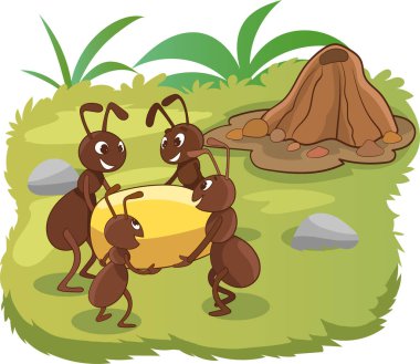Vektör çizim karikatür karıncalar koloni karınca yuvası ile