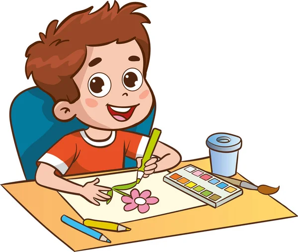 Niños Lindos Pintura Vector Dibujos Animados — Vector de stock