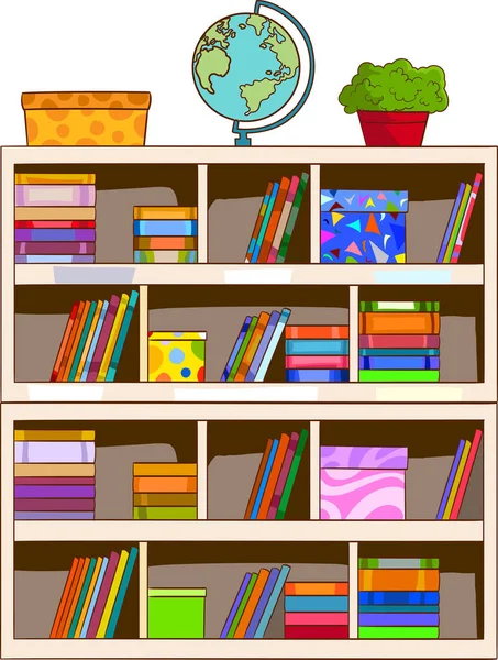 书架上的矢量平面漫画书 独立于空的背景家具和室内装饰 阅读和学习概念 网站横幅广告设计 — 图库矢量图片