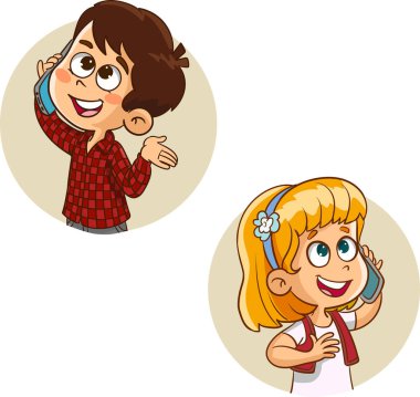 Telefonda konuşan çocukların vektör çizimleri