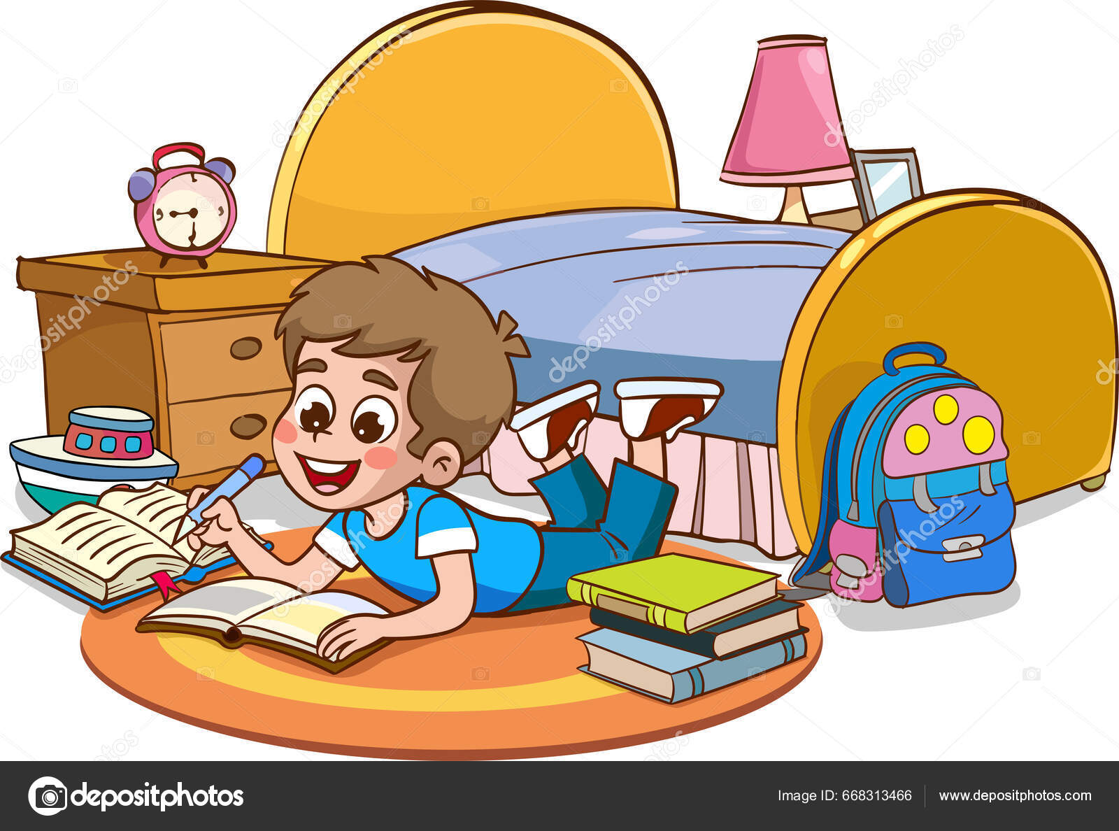 卡通人物可爱的孩子在房间里看书的矢量插图图库矢量图©serkanavci 668313466, image size:1600x1188