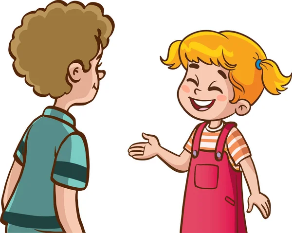 Dvě Roztomilé Děti Mluví Karikatura Vektor — Stockový vektor