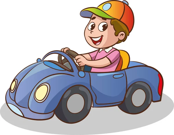 Vektor Illustrationen Von Niedlichen Kind Fahren Spielzeugauto — Stockvektor
