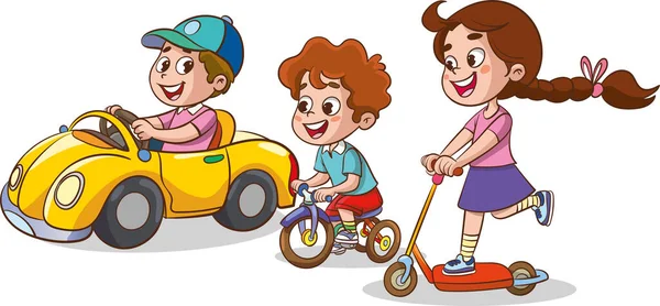 Παιδιά Ποδήλατο Βόλτα Εικονογράφηση — Διανυσματικό Αρχείο