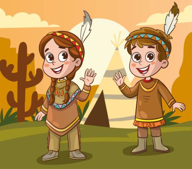 Amerikan Hintli çocukların vektör çizimi