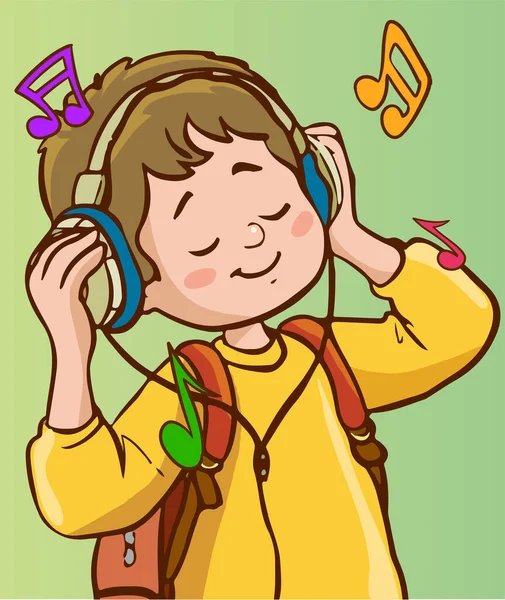 Vector Illustratie Van Jongen Luisteren Naar Muziek — Stockvector