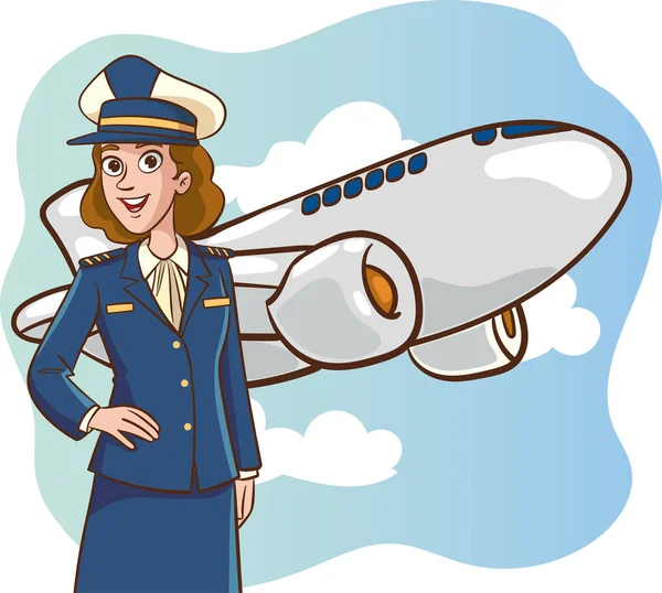 Gülümseyen Genç Bayan Pilot Yolcu Uçağı Kaptanı — Stok Vektör