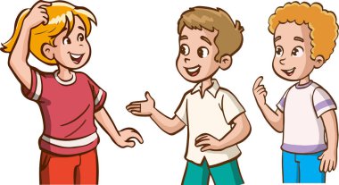 Bir grup çocuk vektör illüstrasyonunda sohbet ediyorlar
